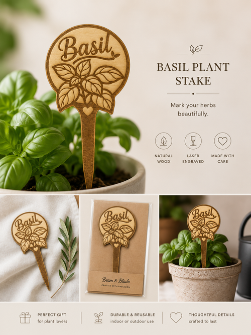 Herb Garden Plant Stakes | Laser Engraved Wooden Garden Markers
