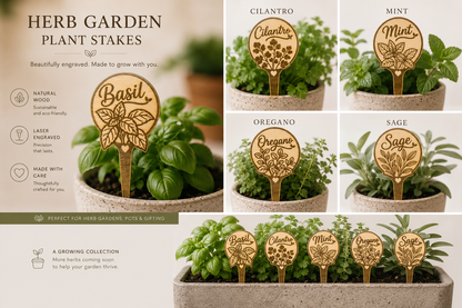Herb Garden Plant Stakes | Laser Engraved Wooden Garden Markers