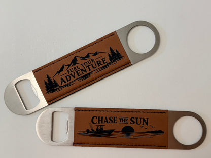 Beam & Blade custom premium leatherette magnetic bottle openers shown together